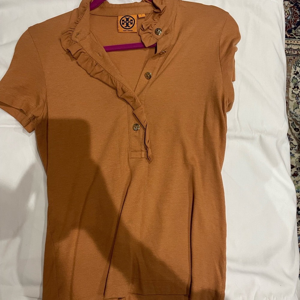 Tory Burch camel brown short sleeve polo